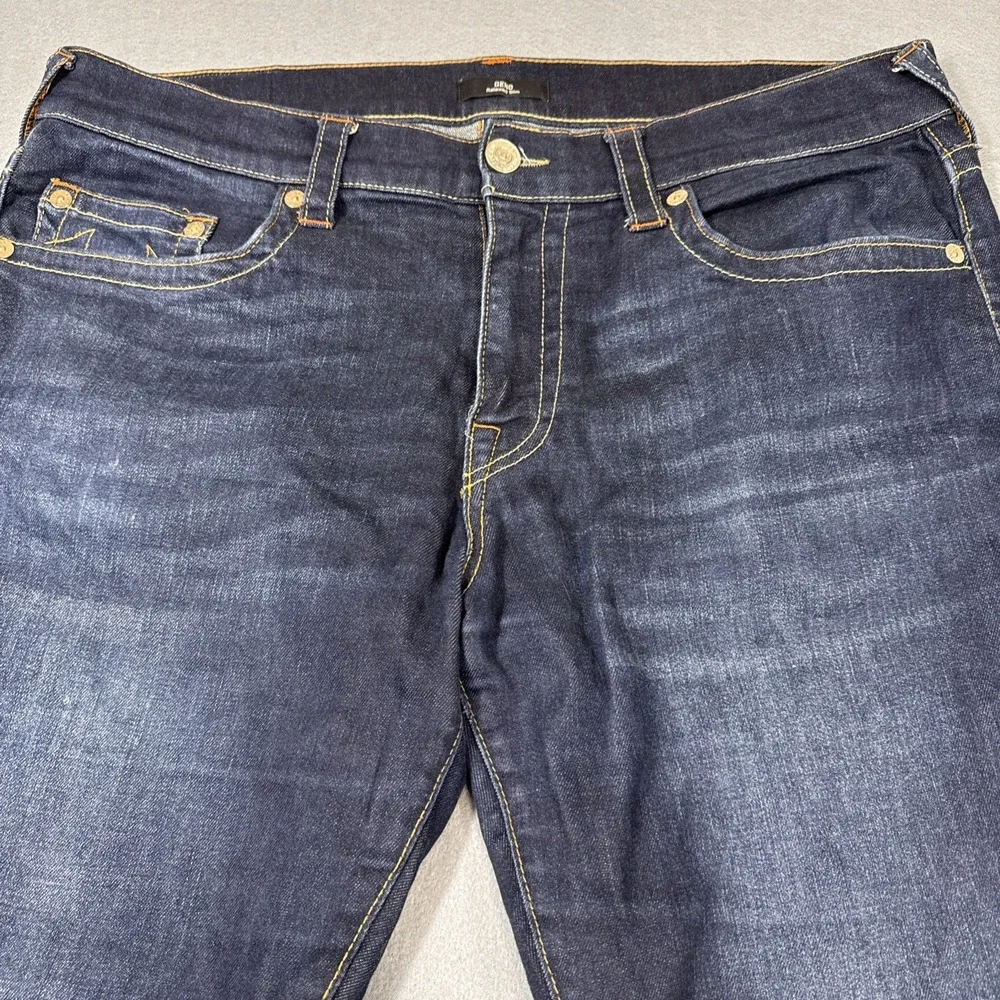 JEANS STRAGHT True Religion‎ Blue  Zip Pockets Denim MENS 36x32